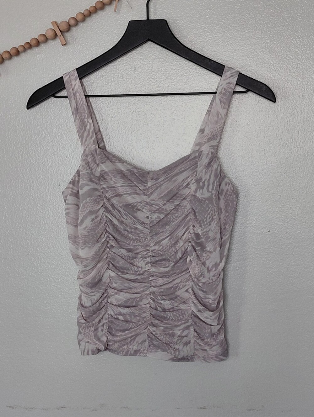 Willow & Root Ruched Abstract Mesh Tank Top Medium Neutral Earthy Going Out Top